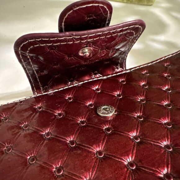 Vintage Y2K Buckle Three Fold Soho Small Keychain Wallet Faux Leather Mirrored - Picture 7 of 13